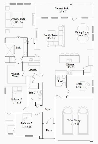 2D floor plan layout of this home in Still Creek Ranch: Fairway Collection, Richmond, TX (Image 4).