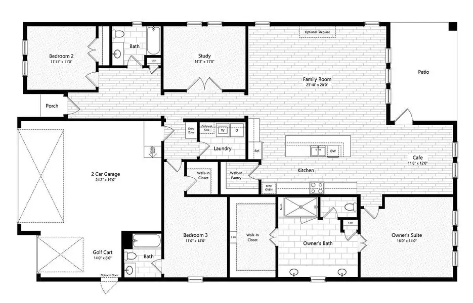 2D floor plan layout for the Lantana II by Caldwell Homes in The Highlands, Porter, TX (Image 3).