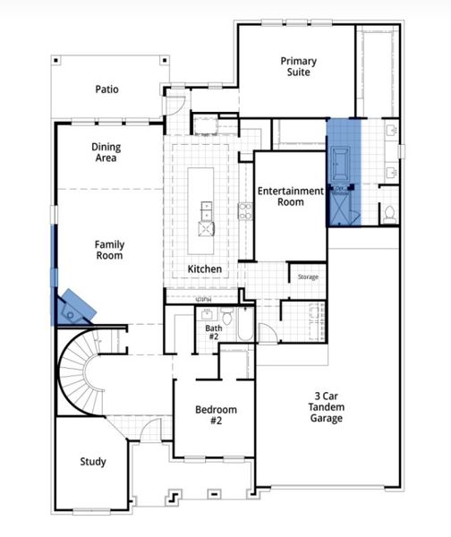 2D floor plan layout for the Regis Plan by Highland Homes in Mosaic: Artisan Series - 60ft Lots, Prosper, TX (Image 4). 2D floor plan layout for the Regis Plan by Highland Homes in Mosaic: Artisan Series - 60ft Lots, Prosper, TX (Image 4).
