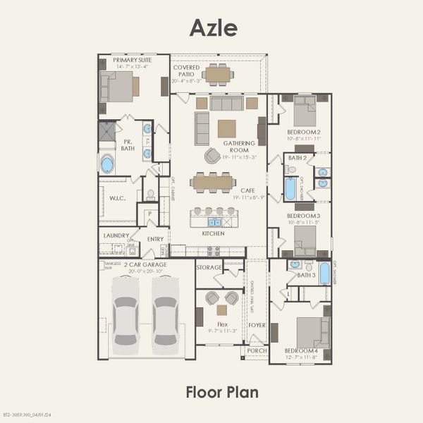 2D floor plan layout for the Azle by Pulte Homes in Mission Hills, Garland, TX (Image 5).