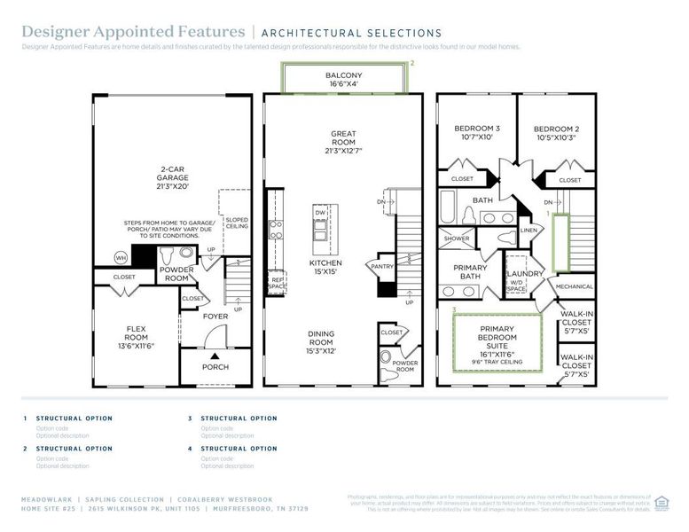 2D floor plan layout of this home in Meadowlark - Sapling Collection, Murfreesboro, TN (Image 6).