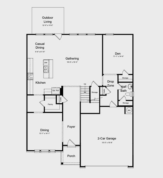 2D floor plan layout for the Sheridan by Taylor Morrison in Eagle Trace, Wendell, NC (Image 3).