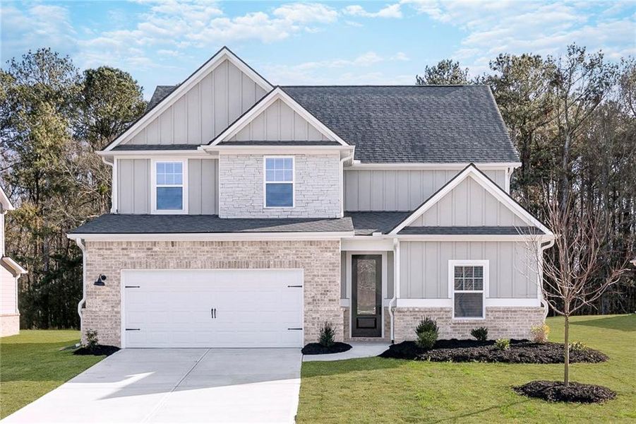 Front exterior of a new home in Lake Preserve at Jackson Trail, Jefferson, GA, highlighting curb appeal (Image 14).