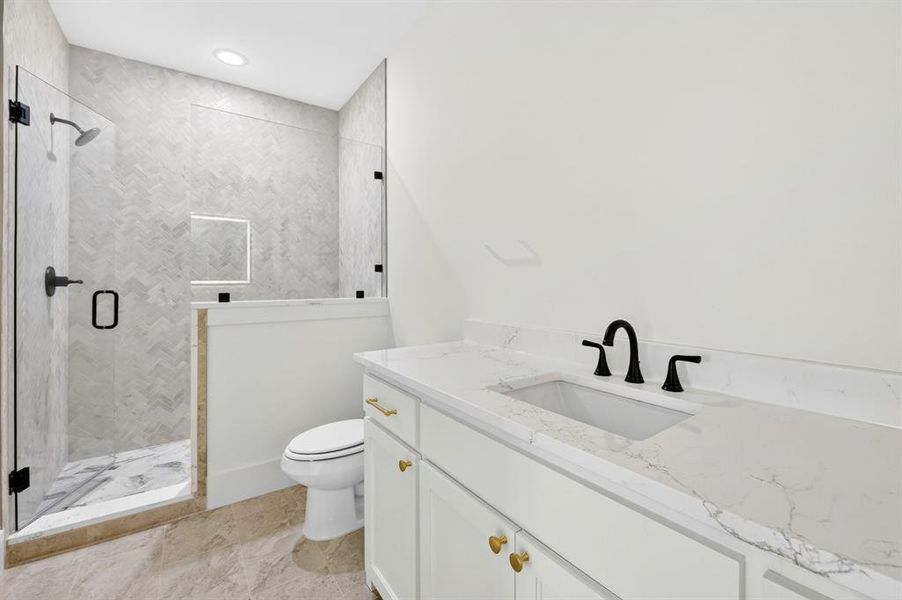 Full size bathroom located off flex room upstairs