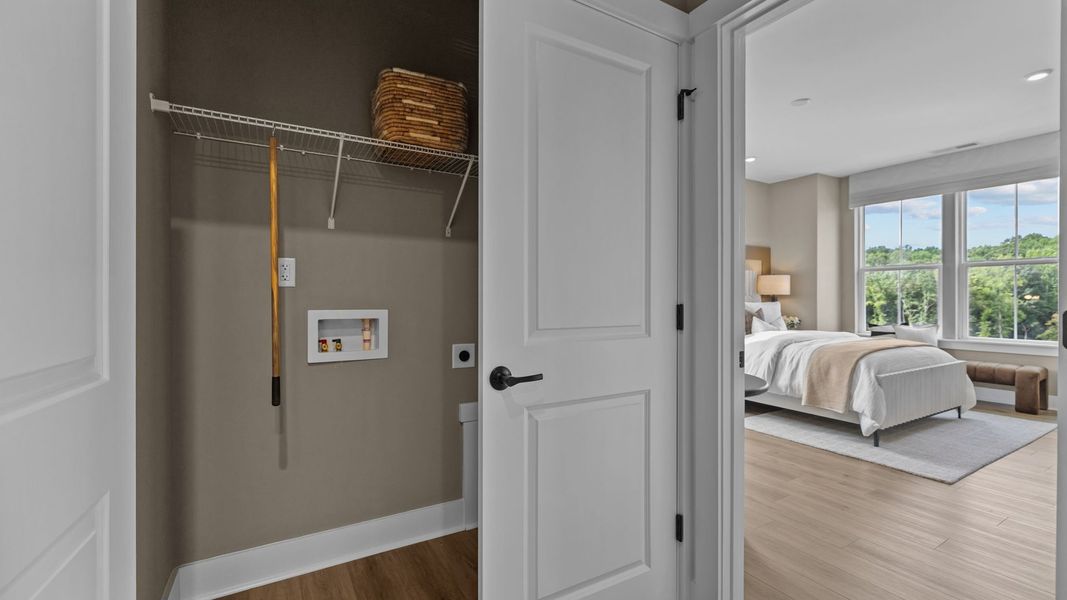 Furnished interior view inside a new home in The River District Townhomes, Charlotte (Image 22). Furnished interior view inside a new home in The River District Townhomes, Charlotte (Image 22).