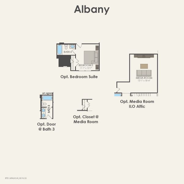 2D floor plan layout for the Albany by Pulte Homes in Rosemary Fields, Godley, TX (Image 3). 2D floor plan layout for the Albany by Pulte Homes in Rosemary Fields, Godley, TX (Image 3).