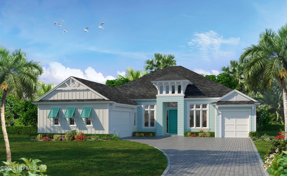 Front exterior of a new home in Courtney Grove, St. Augustine, FL, highlighting curb appeal (Image 1).