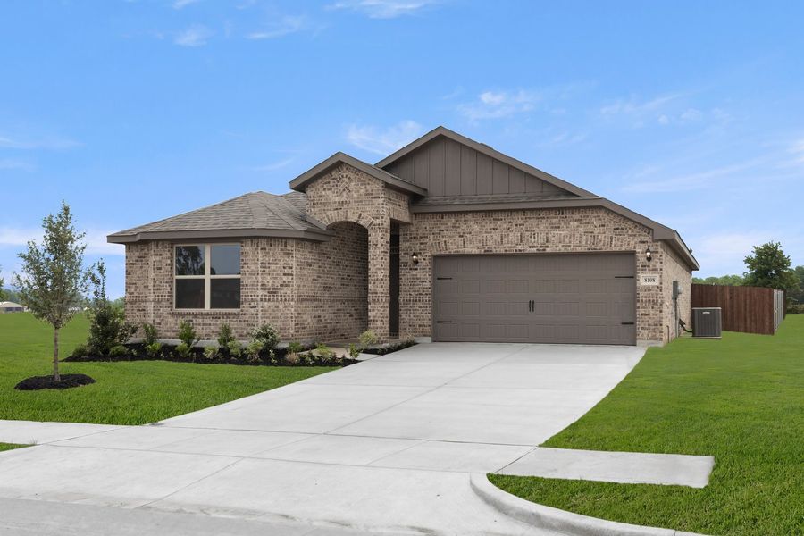 Front exterior of a new home in Belmont, Aubrey, TX, highlighting curb appeal (Image 2). Front exterior of a new home in Belmont, Aubrey, TX, highlighting curb appeal (Image 2).