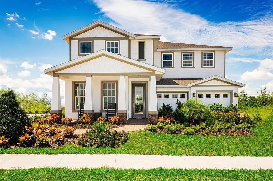 Front exterior of a new home in Parkview Preserve, Apopka, FL, highlighting curb appeal (Image 1). Front exterior of a new home in Parkview Preserve, Apopka, FL, highlighting curb appeal (Image 1).