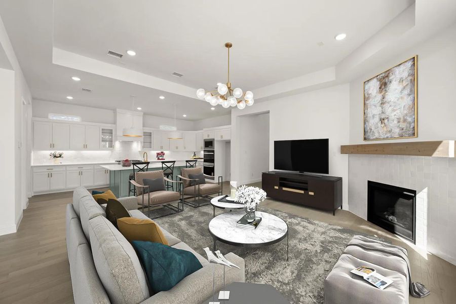 The Violet Family Room & Kitchen - virtually staged