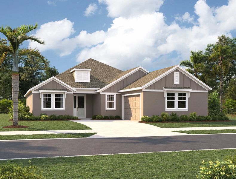 Representative exterior photo of a completed home built from the Overton by Ashton Woods in Tyson Reserve, St. Cloud, FL (Image 2).