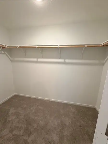 Walk in closet with dark colored carpet Walk in closet with dark colored carpet