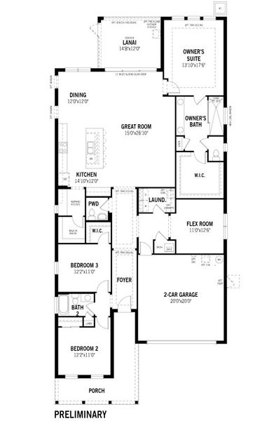 2D floor plan layout for the Sapphire by Mattamy Homes in Brightmore at Wellen Park, Venice, FL (Image 3).