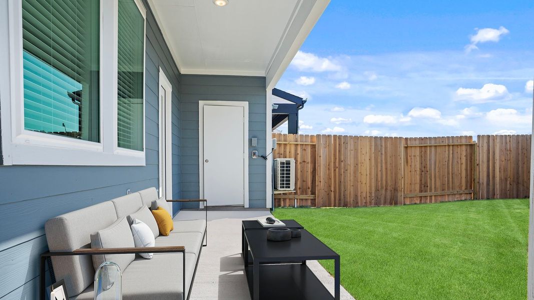 Exterior details and patio area of a home in Villarosa at Tamarron, Katy (Image 2).