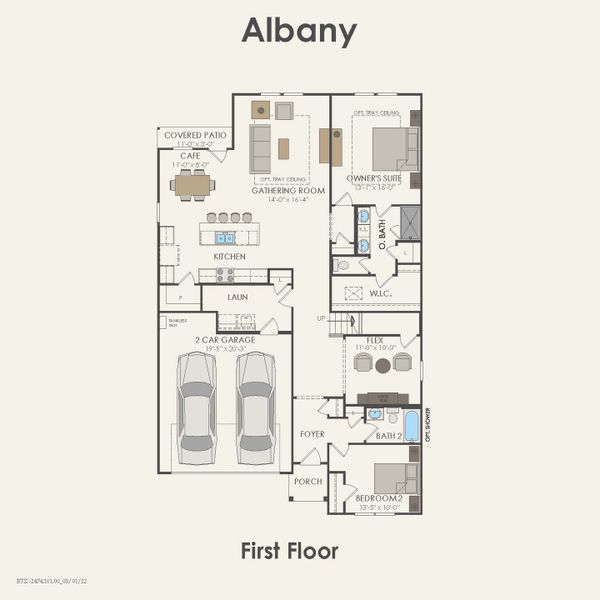 2D floor plan layout for the Albany by Pulte Homes in Kings Way, Denton, TX (Image 6).