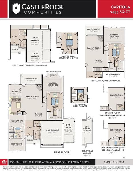 Capitola 2453 Floor Plan with the OPT of the Bedroom 4 being upstairs, OPT Bay Windows in primary suite and the OPT of the 3-car garage.  This makes this floor plan much larger@