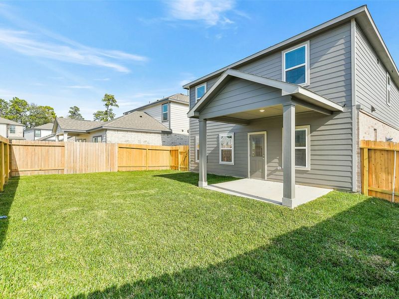 Exterior details and patio area of a home in Lakes at Black Oak, Magnolia (Image 23).