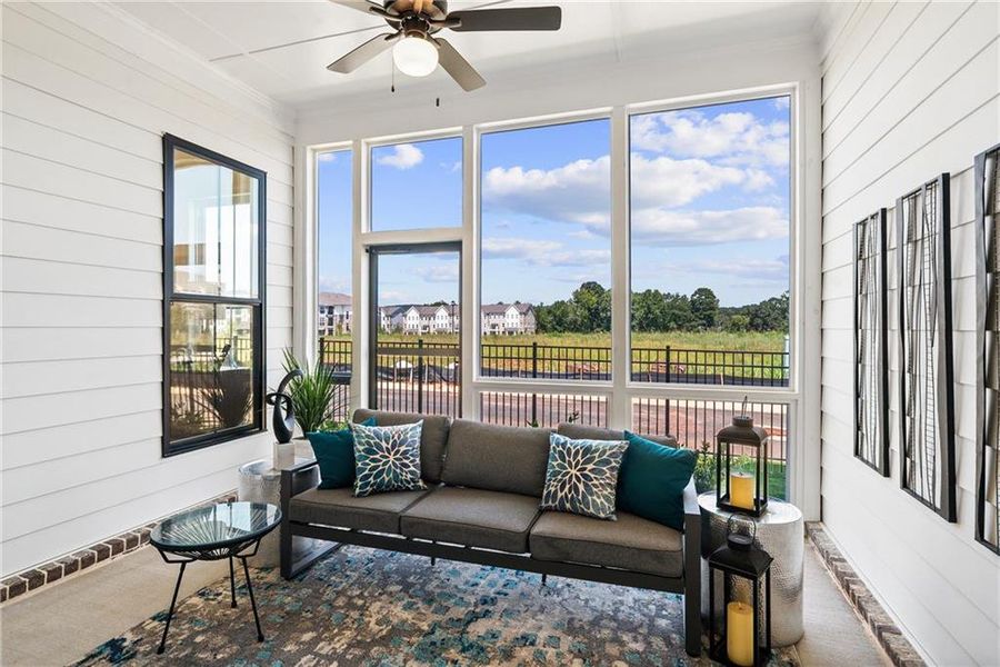 Exterior details and patio area of a home in Promenade at Sawnee Village, Cumming (Image 3).