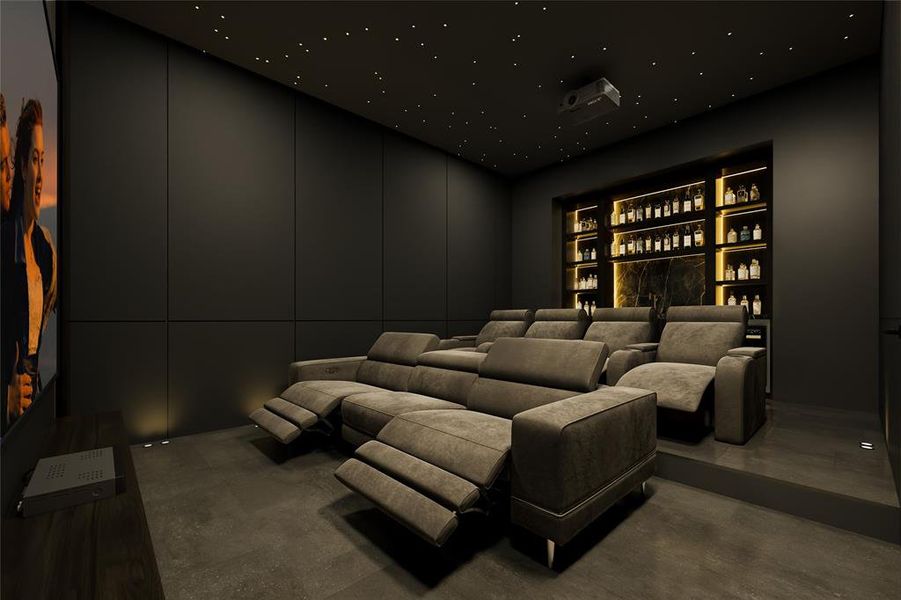 Cinema room with concrete floors