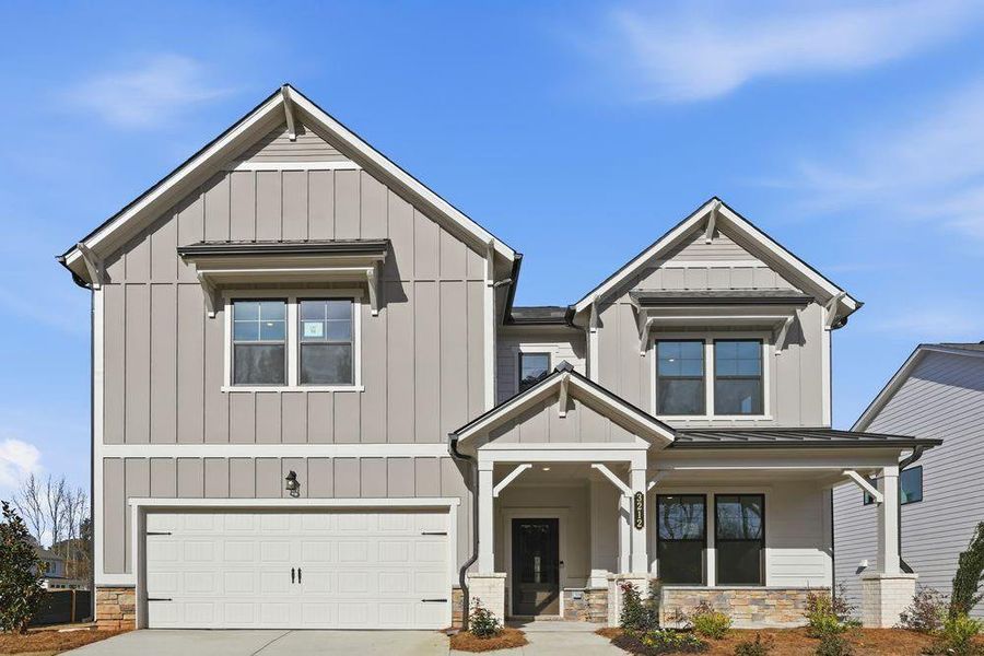 Front exterior of a new home in Reserve at Hickory Walk, Kennesaw, GA, highlighting curb appeal (Image 1). Front exterior of a new home in Reserve at Hickory Walk, Kennesaw, GA, highlighting curb appeal (Image 1).