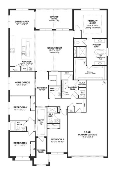 2D floor plan layout for the Glasgow by K. Hovnanian® Homes in Citrus Cove, Vero Beach, FL (Image 3).