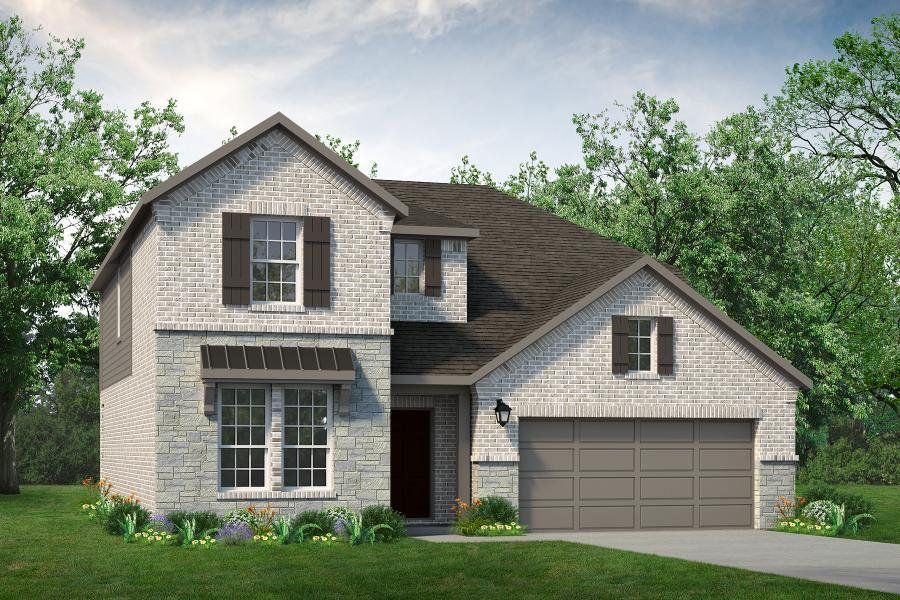 Front exterior of a new home in Elevon, Lavon, TX, highlighting curb appeal (Image 1). Front exterior of a new home in Elevon, Lavon, TX, highlighting curb appeal (Image 1).