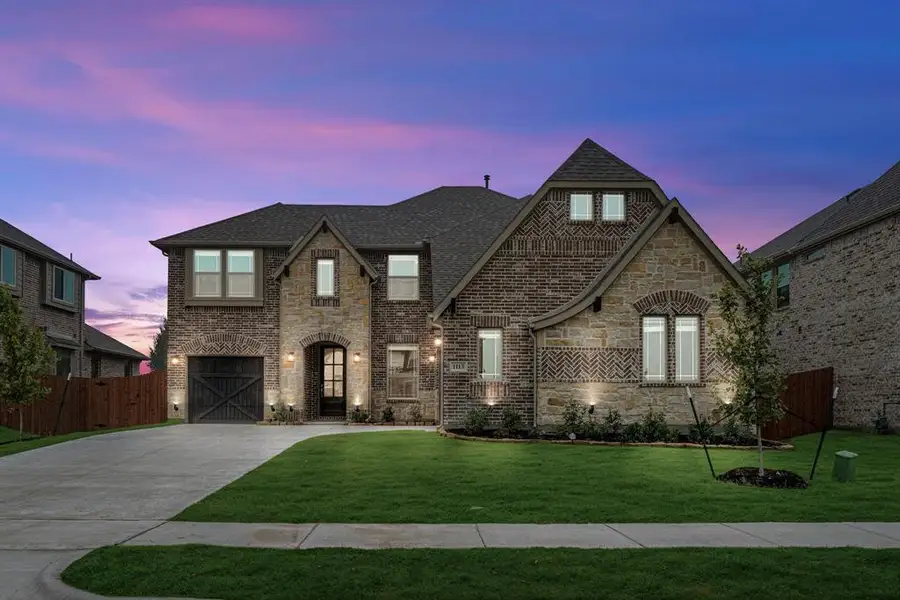 Front exterior of a new home in Mockingbird Heights Classic 60, Midlothian, TX, highlighting curb appeal (Image 2).
