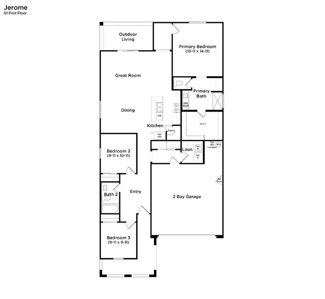 2D floor plan layout for the Jerome by DRB Homes in Magma Ranch, Florence, AZ (Image 3).