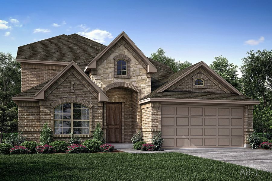 Representative exterior photo of a completed home built from the Trenton by John Houston Homes in Vista Point - Phase 1, Grandview, TX (Image 1).