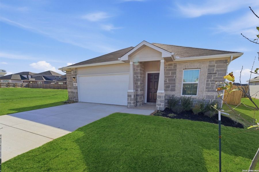 Front exterior of a new home in Cloud Country, New Braunfels, TX, highlighting curb appeal (Image 19).