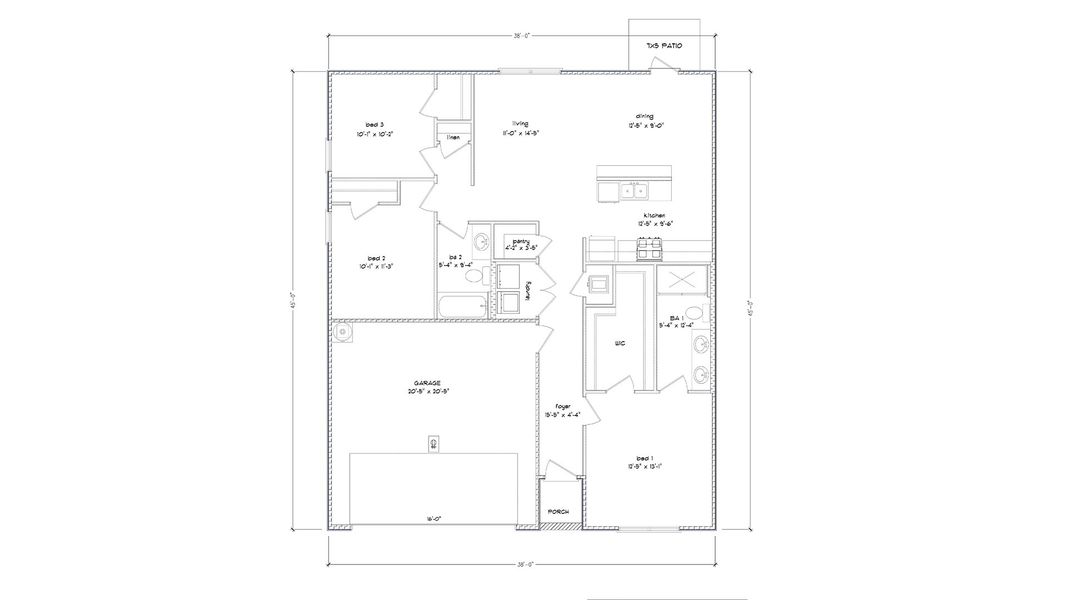 2D floor plan layout of this home in Magnolia at the Bluffs Phase 3, Freeport, FL (Image 3).