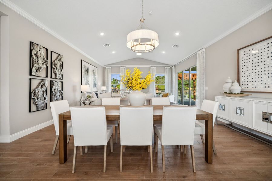 Dining area with vaulted ceiling