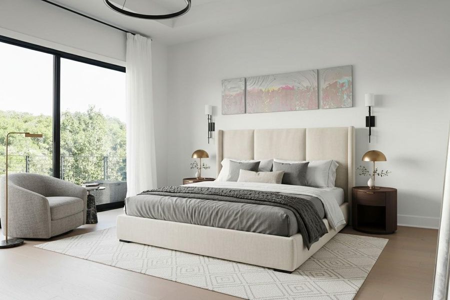 Floor-to-ceiling window framing outdoor greenery