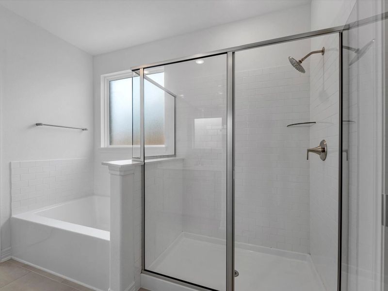 Primary bathroom. Sample product photo. Actual exterior and interior selections may vary by homesite. Photo may be virtually staged.