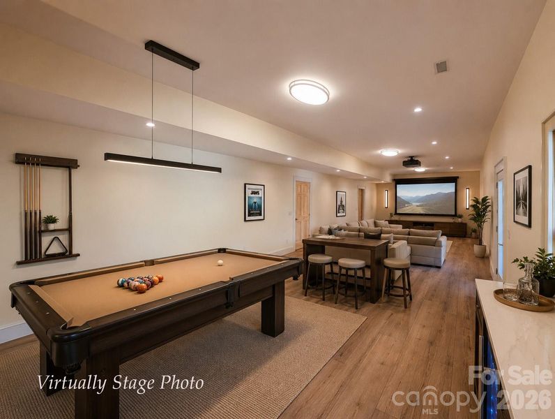 Virtually Stage Representation of downstairs flex-space. The back wall is ideal for you very own home theater dreams!