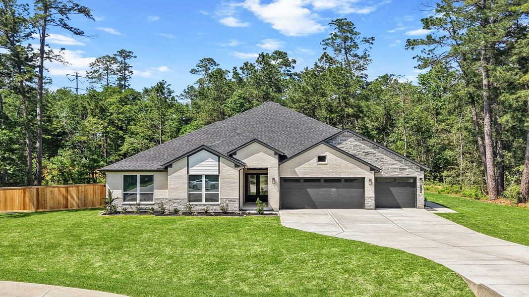 Representative exterior photo of a completed home built from the Portifino by D.R. Horton in Butlers Bend Estates, Pinehurst, TX (Image 29). Representative exterior photo of a completed home built from the Portifino by D.R. Horton in Butlers Bend Estates, Pinehurst, TX (Image 29).
