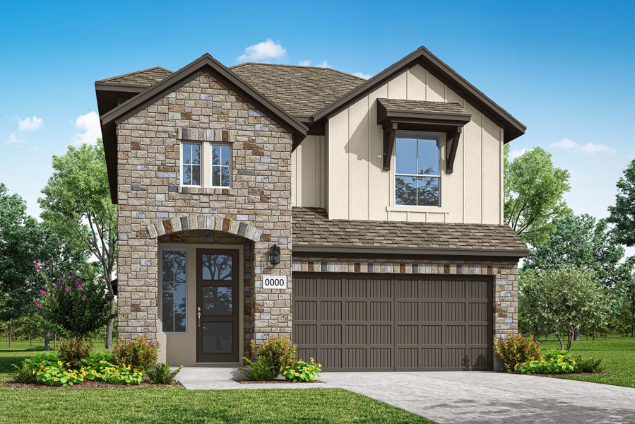 Representative exterior photo of a completed home built from the Mariposa by Tri Pointe Homes in Terrace Collection At Turner's Crossing, Buda, TX (Image 24).