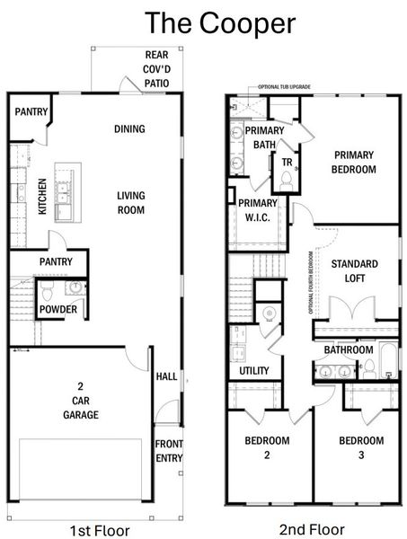 2D floor plan layout for the The Cooper by Rosehaven Homes in Friedrich Hill, San Antonio, TX (Image 1).