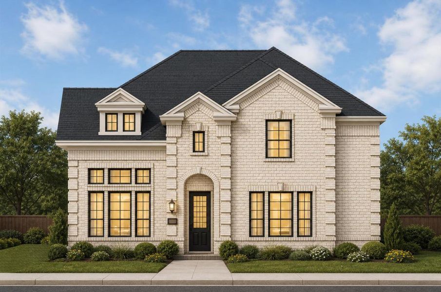 Representative exterior photo of a completed home built from the Royal Alexandria II by Grand Homes in Edgewater, Fate, TX (Image 21). Representative exterior photo of a completed home built from the Royal Alexandria II by Grand Homes in Edgewater, Fate, TX (Image 21).