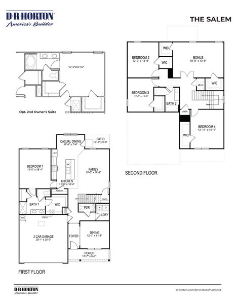 2D floor plan layout for the Salem by D.R. Horton in Reserve at Hickory Ridge, Columbia, TN (Image 5).