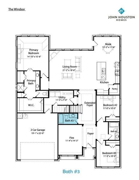 2D floor plan layout for the Windsor by John Houston Homes in Byrum Ranch, Maypearl, TX (Image 7).