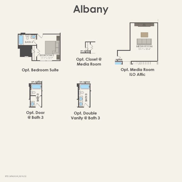 2D floor plan layout for the Albany by Pulte Homes in Kings Way, Denton, TX (Image 29).