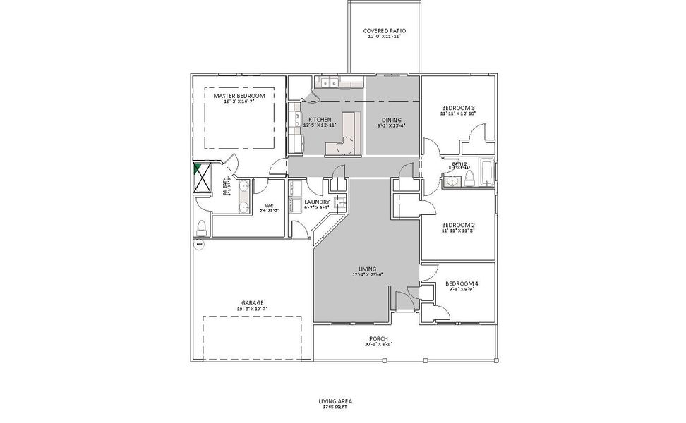 2D floor plan layout for the Cherokee by Enchanted Homes in Ballentine Ridge, Lyman, SC (Image 3).