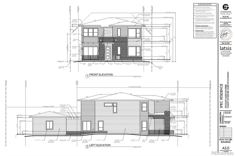 370 S. Glencoe St. Front and Left Elevations from Plans