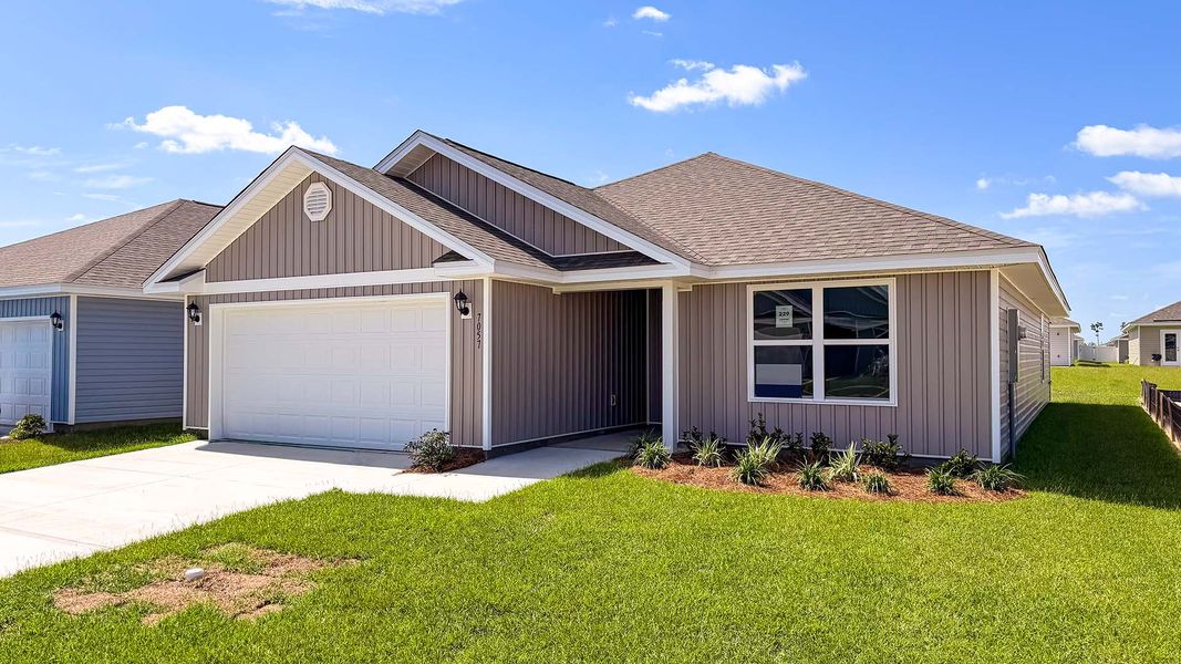 Front exterior of a new home in Liberty, Panama City, FL, highlighting curb appeal (Image 2). Front exterior of a new home in Liberty, Panama City, FL, highlighting curb appeal (Image 2).