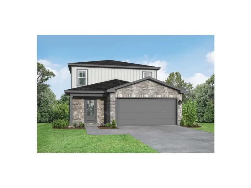 Front exterior of a new home in Caney Creek Place, Conroe, TX, highlighting curb appeal (Image 1). Front exterior of a new home in Caney Creek Place, Conroe, TX, highlighting curb appeal (Image 1).