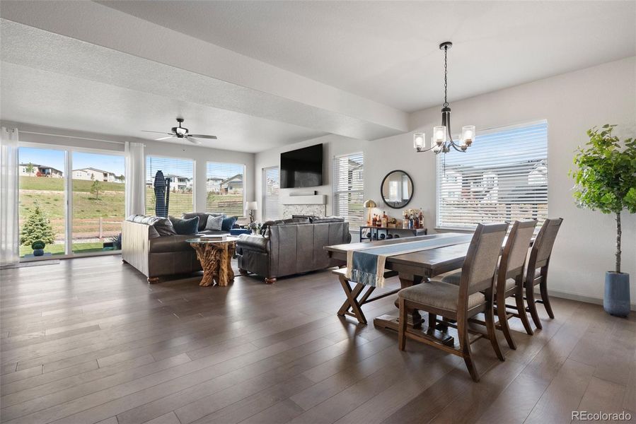 Living area features a gas fireplace with stone