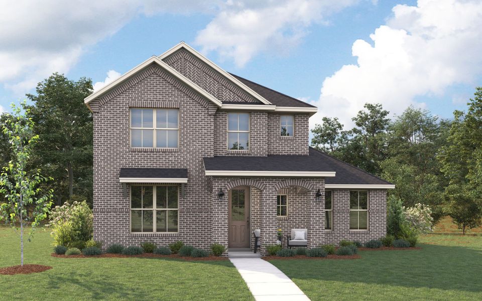 Representative exterior photo of a completed home built from the Granbury by Mattamy Homes in Bridges at Preston Crossings, Gunter, TX (Image 2). Representative exterior photo of a completed home built from the Granbury by Mattamy Homes in Bridges at Preston Crossings, Gunter, TX (Image 2).