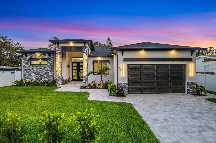 Front of house at Sunset