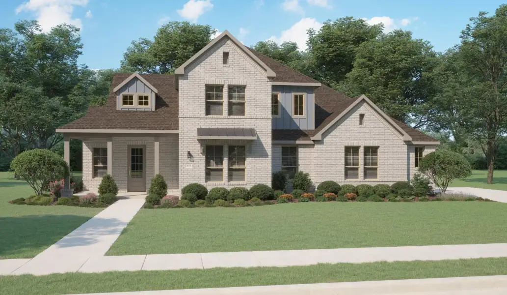 Representative exterior photo of a completed home built from the Yukon by Centre Living Homes in Ellis Ranch Manors, Waxahachie, TX (Image 5). Representative exterior photo of a completed home built from the Yukon by Centre Living Homes in Ellis Ranch Manors, Waxahachie, TX (Image 5).